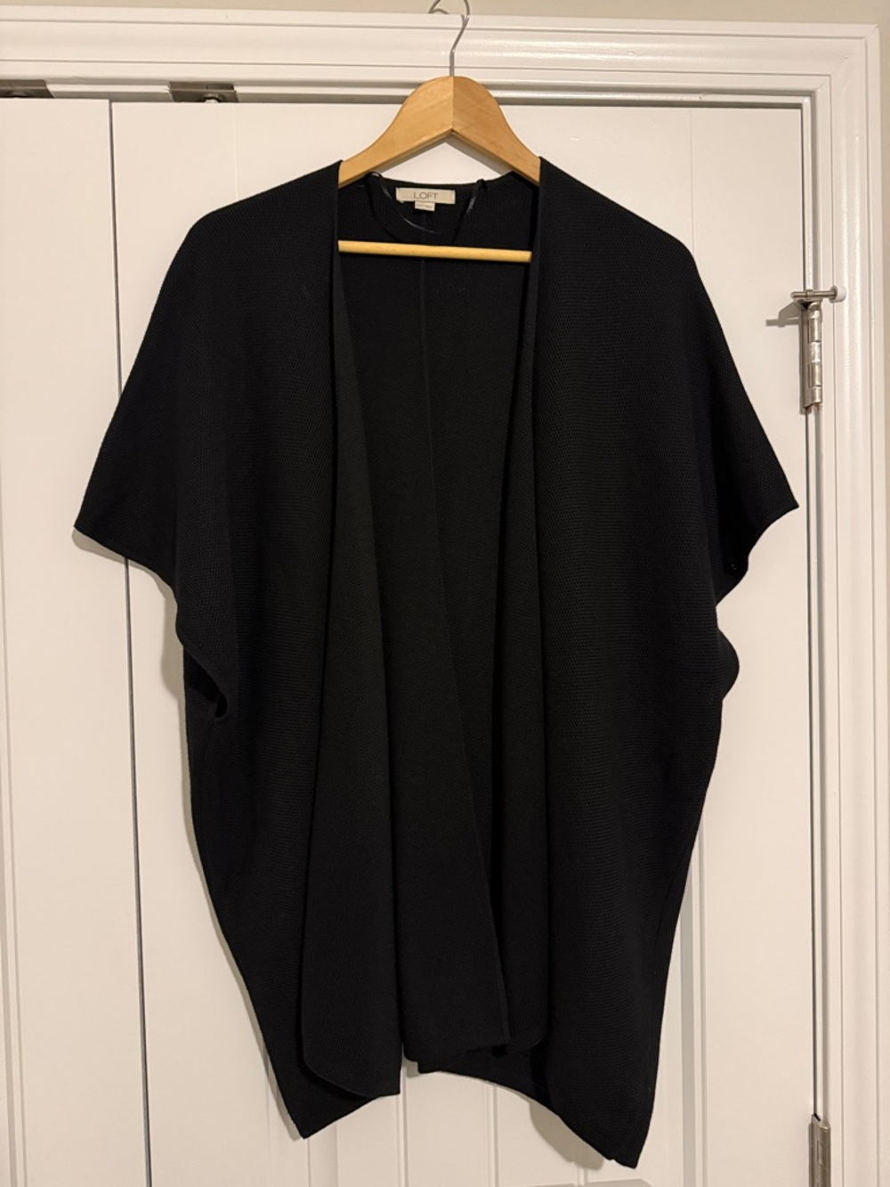 LOFT Black Open-Front Draped Short-Sleeve Cardigan